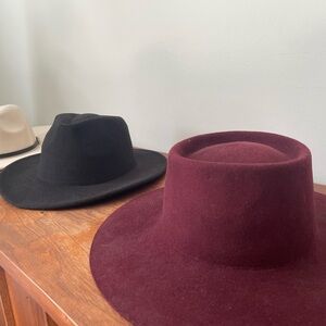 Stylish Burgundy and Black Wide-Brim 100% Wool Hats - ANDEANA - Boho Chic